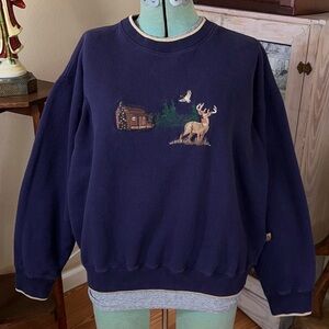 Vintage 90s Outdoors Embroidered Deer Duck Nature Sweatshirt Cabincore Hunting